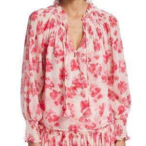 MISA LOS ANGELES Clio Floral Georgette Top pink white size large